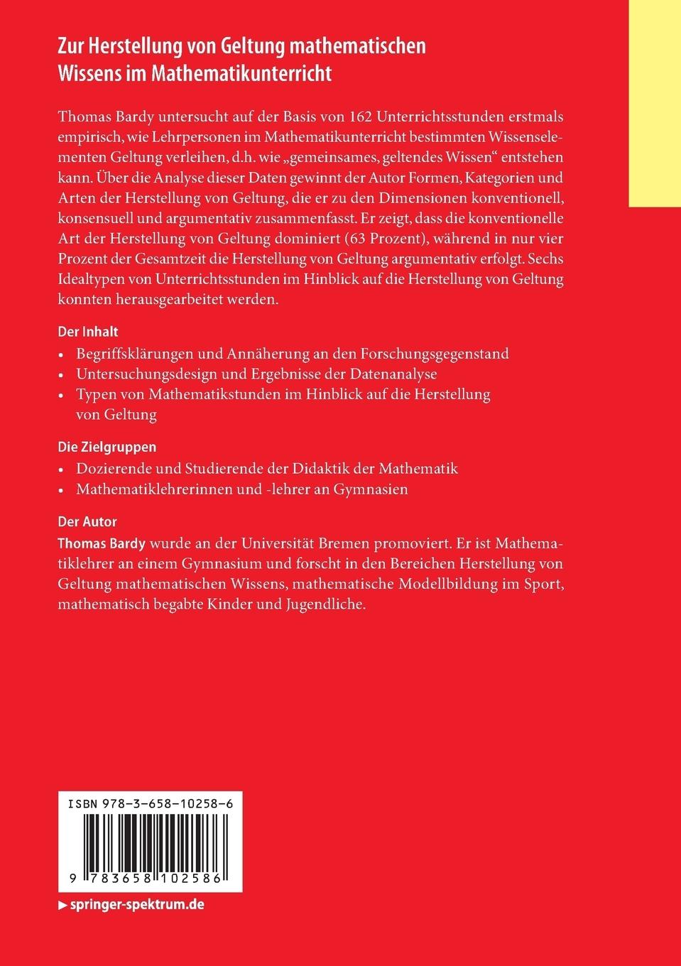 Rückseitencover Zur Herstellung von Geltung mathematischen Wissens im Mathematikunterricht