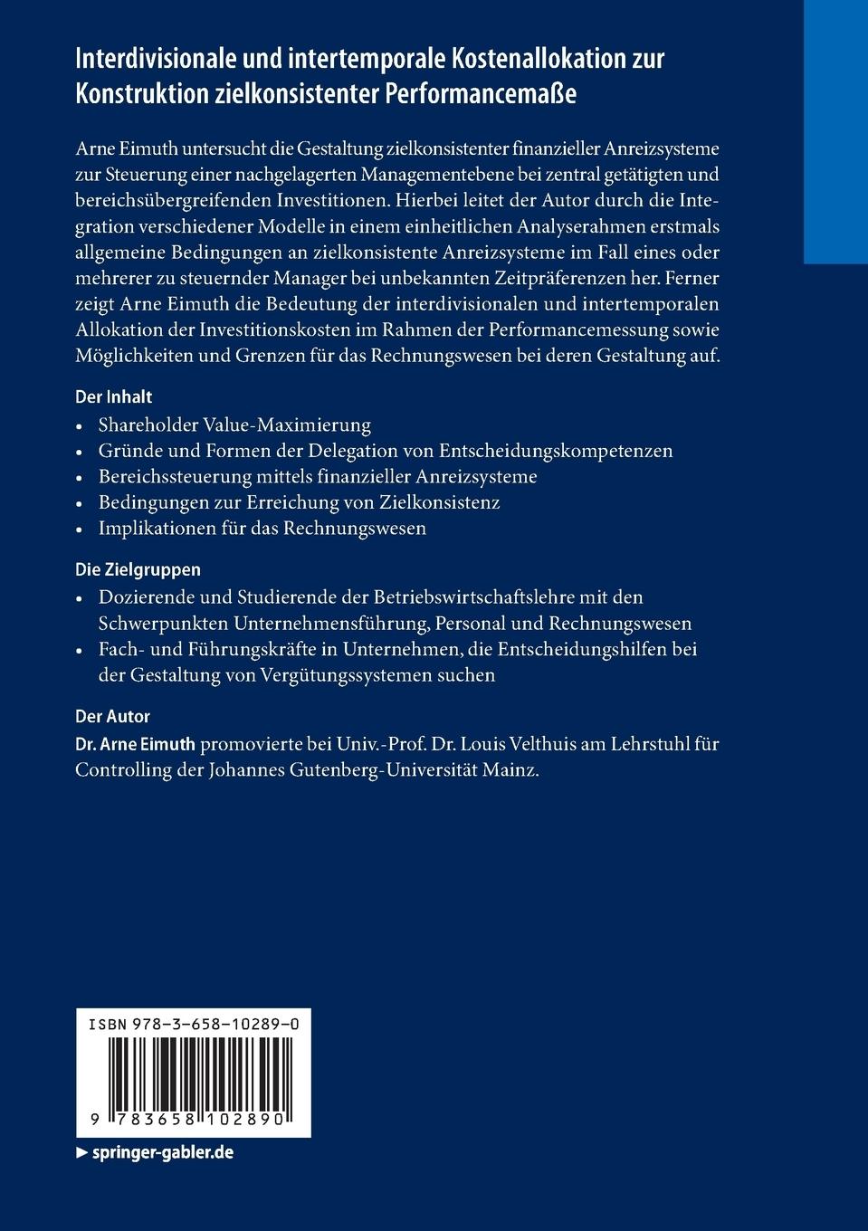Rückseitencover Interdivisionale und intertemporale Kostenallokation zur Konstruktion zielkonsistenter Performancemaße