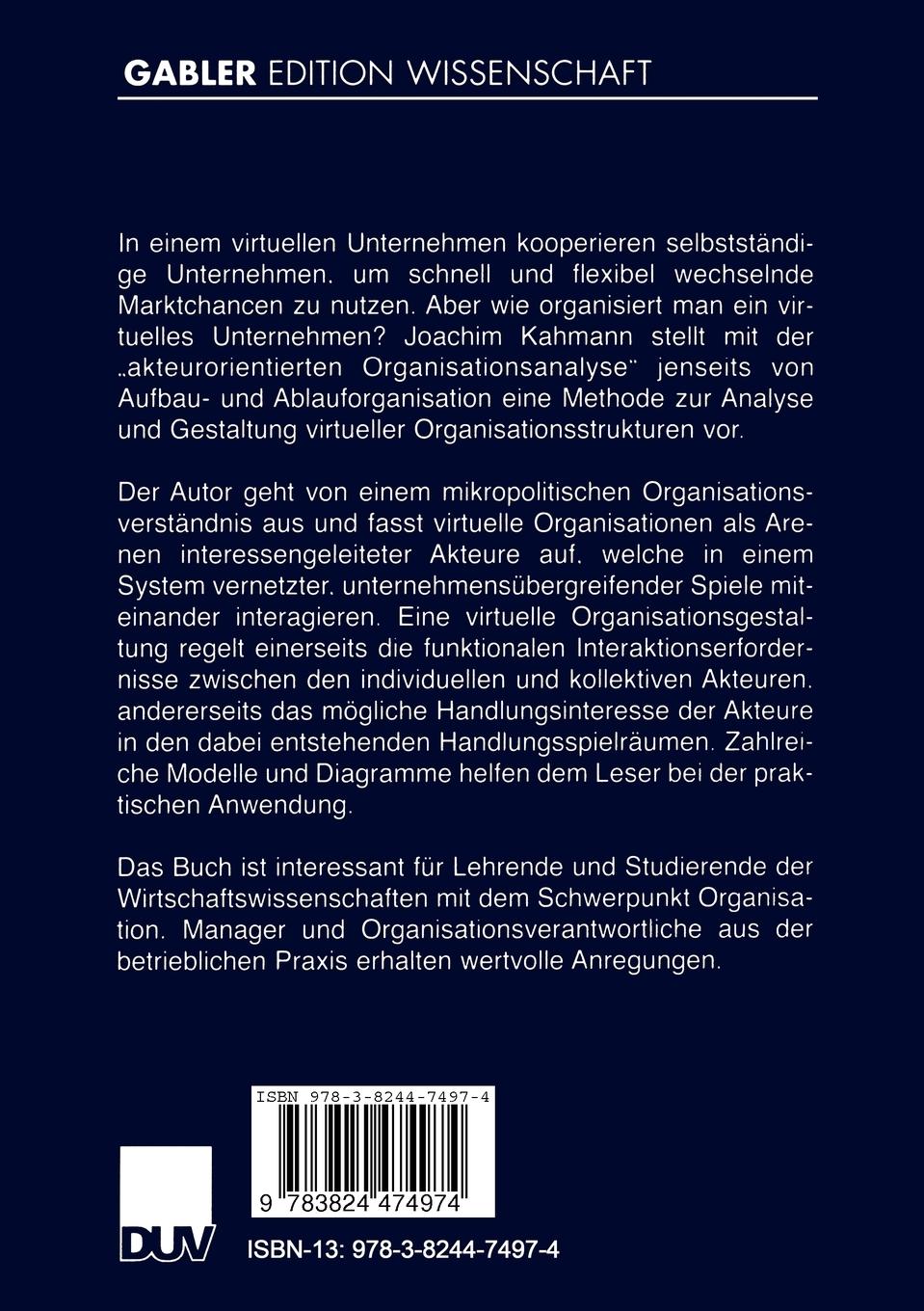 Rückseitencover Akteurorientierte Organisationsanalyse