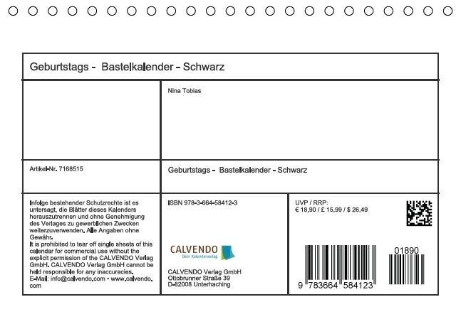 Beispielinhalt (Bild) Geburtstags - Bastelkalender - Schwarz (Tischkalender immerwährend DIN A5 quer)