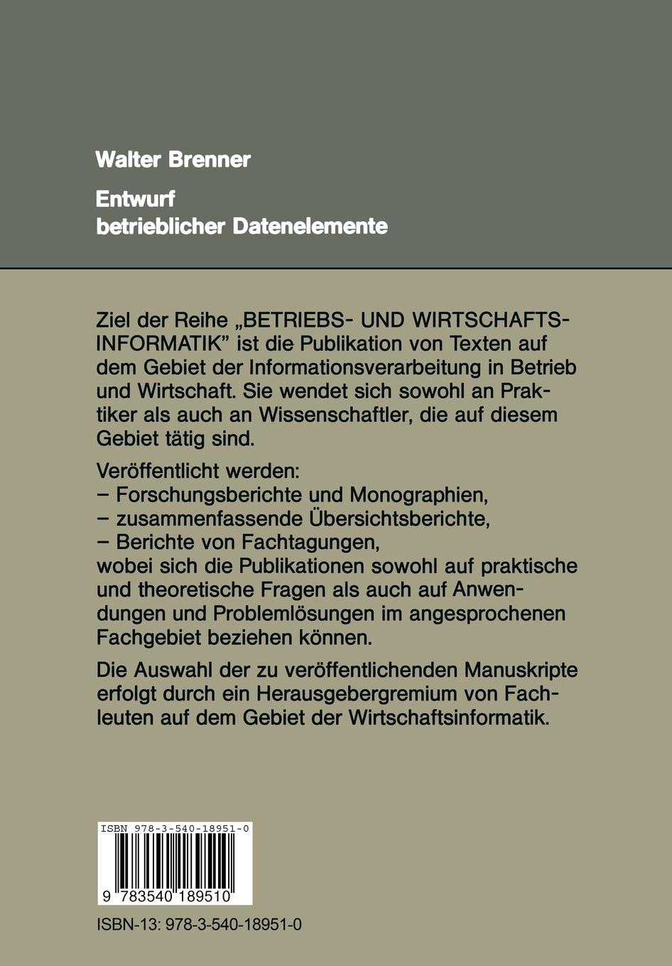 Rückseitencover Entwurf betrieblicher Datenelemente