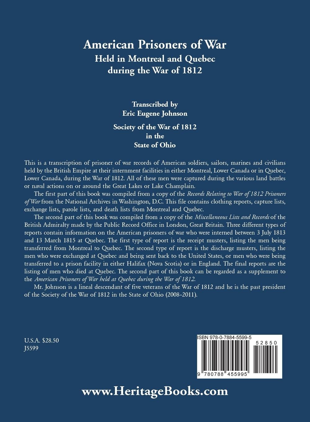 Rückseitencover American Prisoners of War held in Montreal and Quebec during the War of 1812