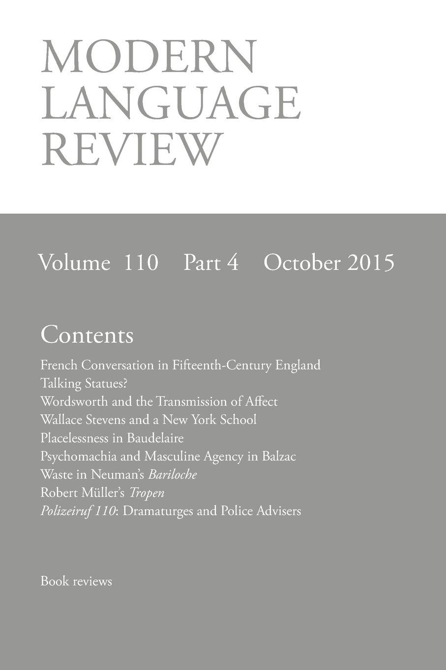 Vorderes Coverbild Modern Language Review (110