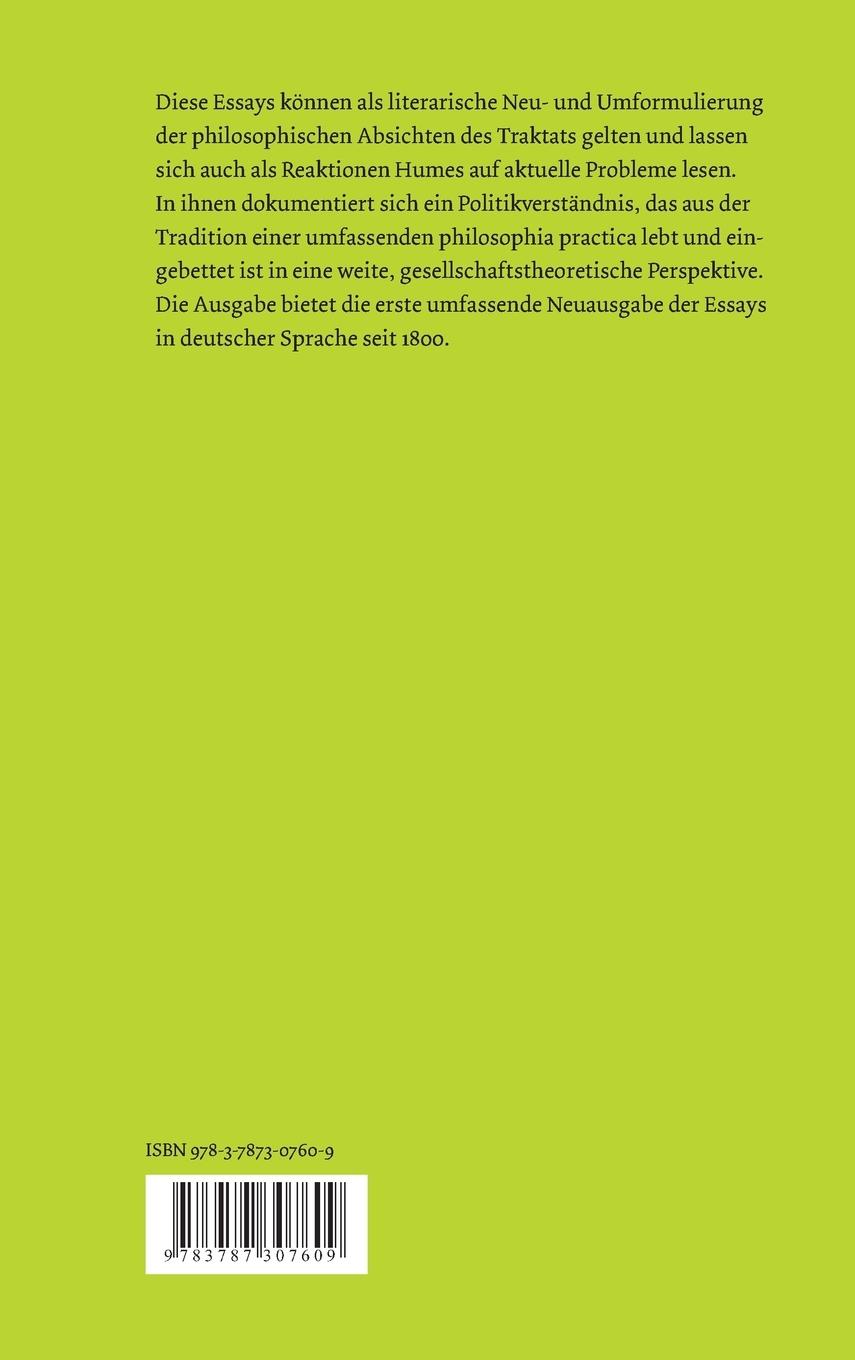 Rückseitencover Politische und ökonomische Essays / Politische und ökonomische Essays