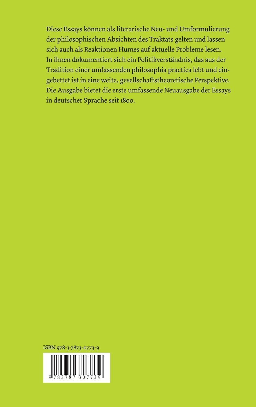 Rückseitencover Politische und ökonomische Essays / Politische und ökonomische Essays