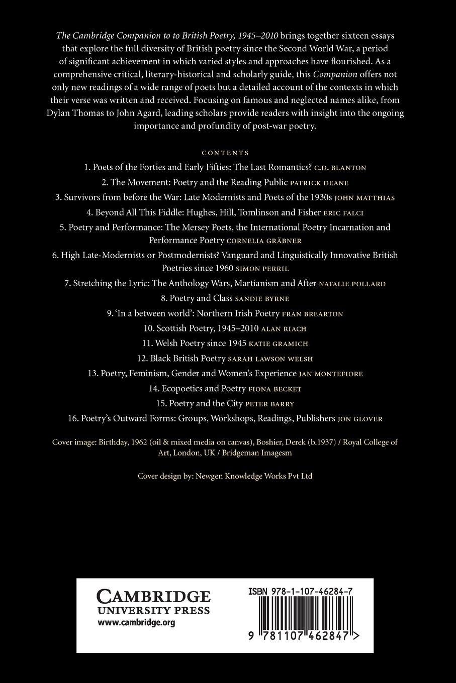 Rückseitencover The Cambridge Companion to British Poetry, 1945-2010