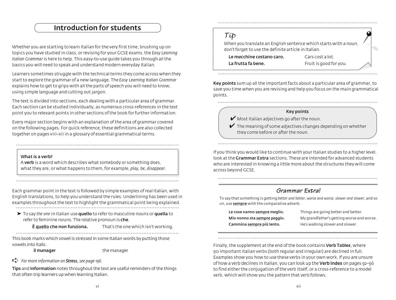 Beispielinhalt (Bild) Easy Learning Italian Grammar