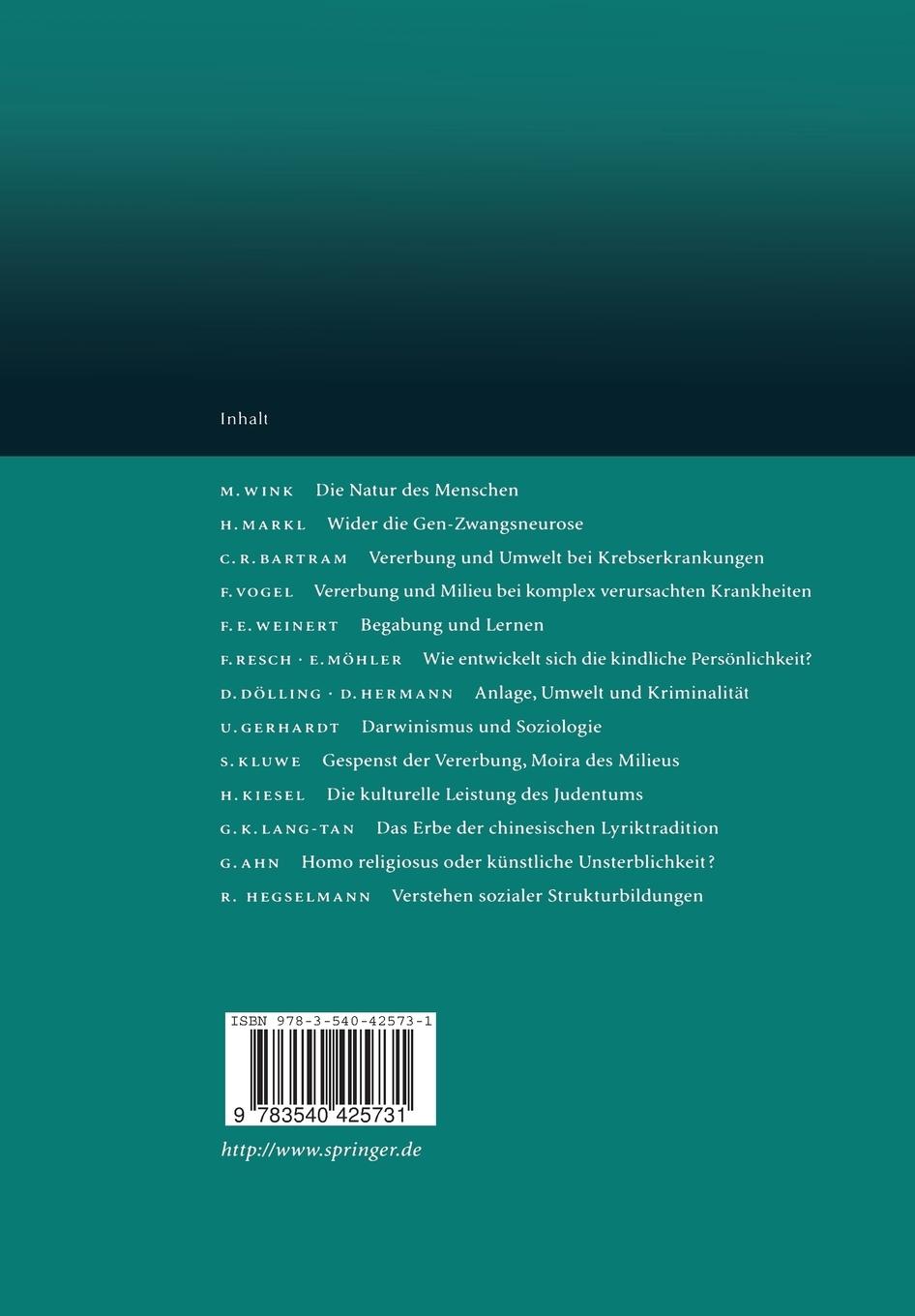 Rückseitencover Vererbung und Milieu