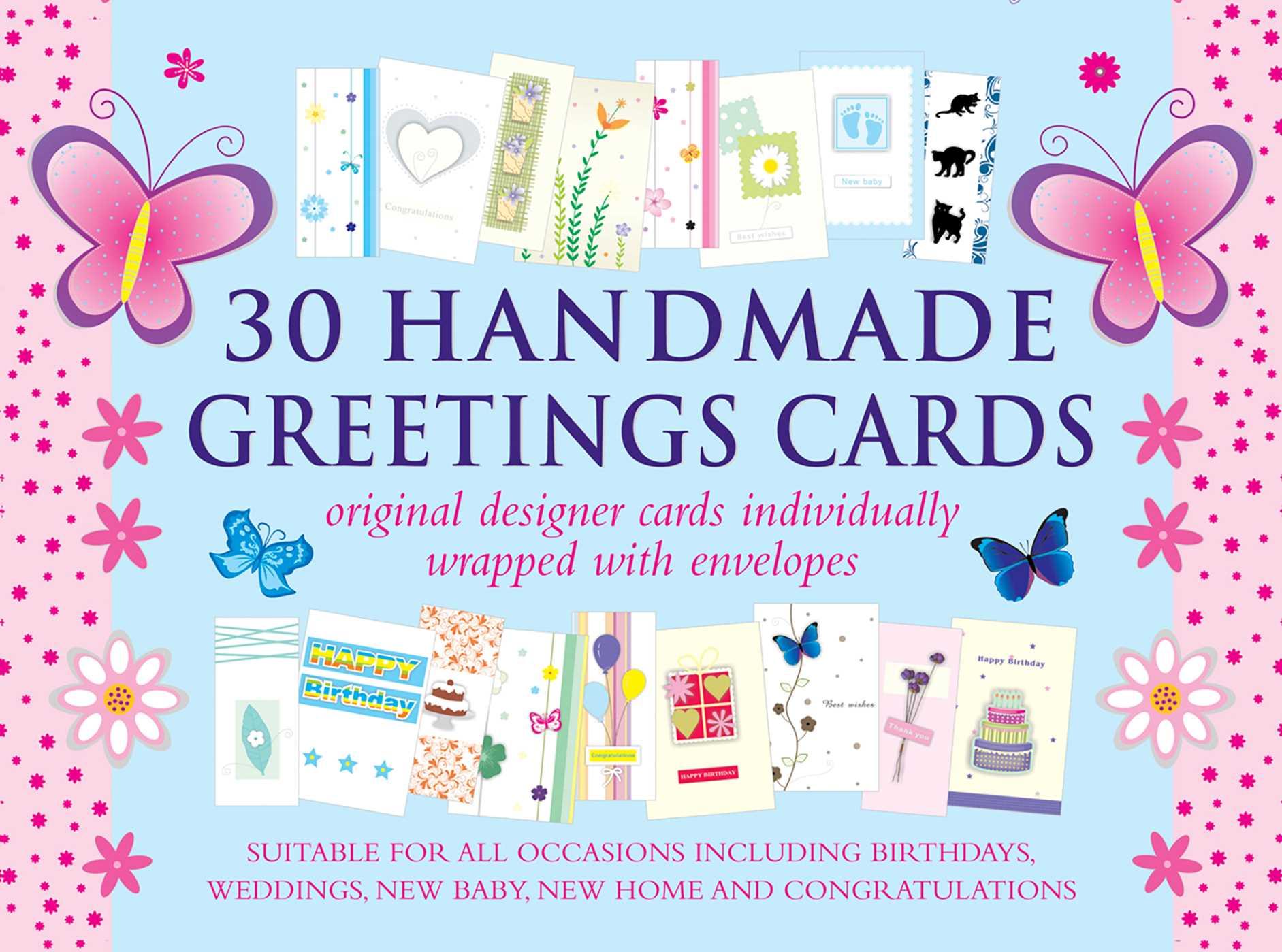 Vorderes Coverbild 30 Handmade Greetings Cards (Blue/Pink Box): Original Designer Cards Individually Warpped with Envelopes (Boxed Set)