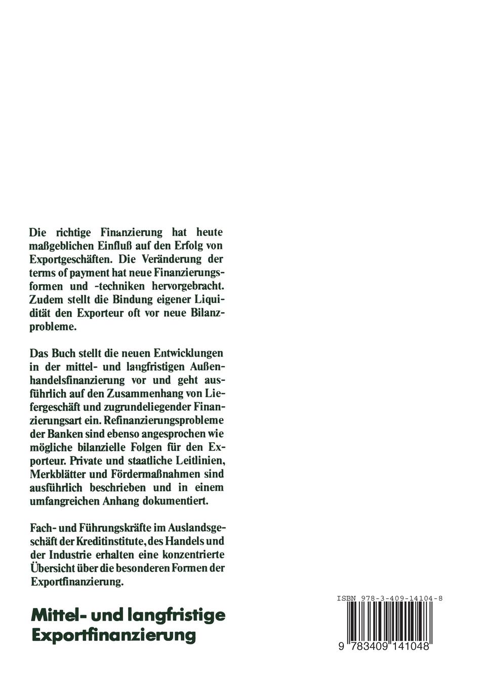Rückseitencover Mittel- und Langfristige Exportfinanzierung