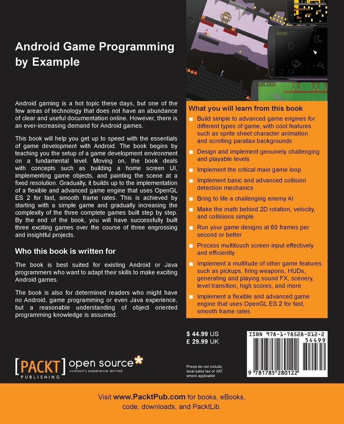 Rückseitencover Android Game Programming by Example