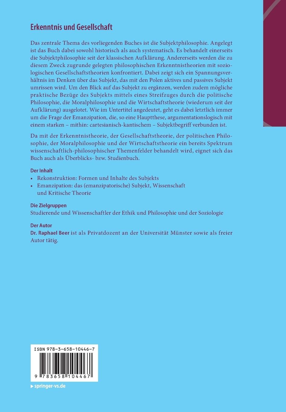 Rückseitencover Erkenntnis und Gesellschaft