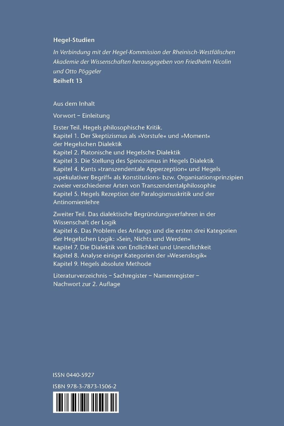 Rückseitencover Kritik und absolute Methode in Hegels Dialektik