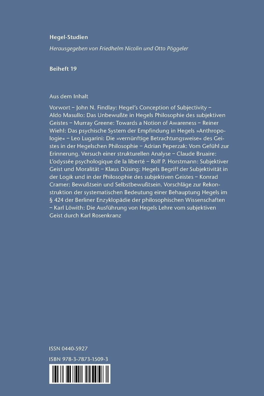 Rückseitencover Hegels philosophische Psychologie