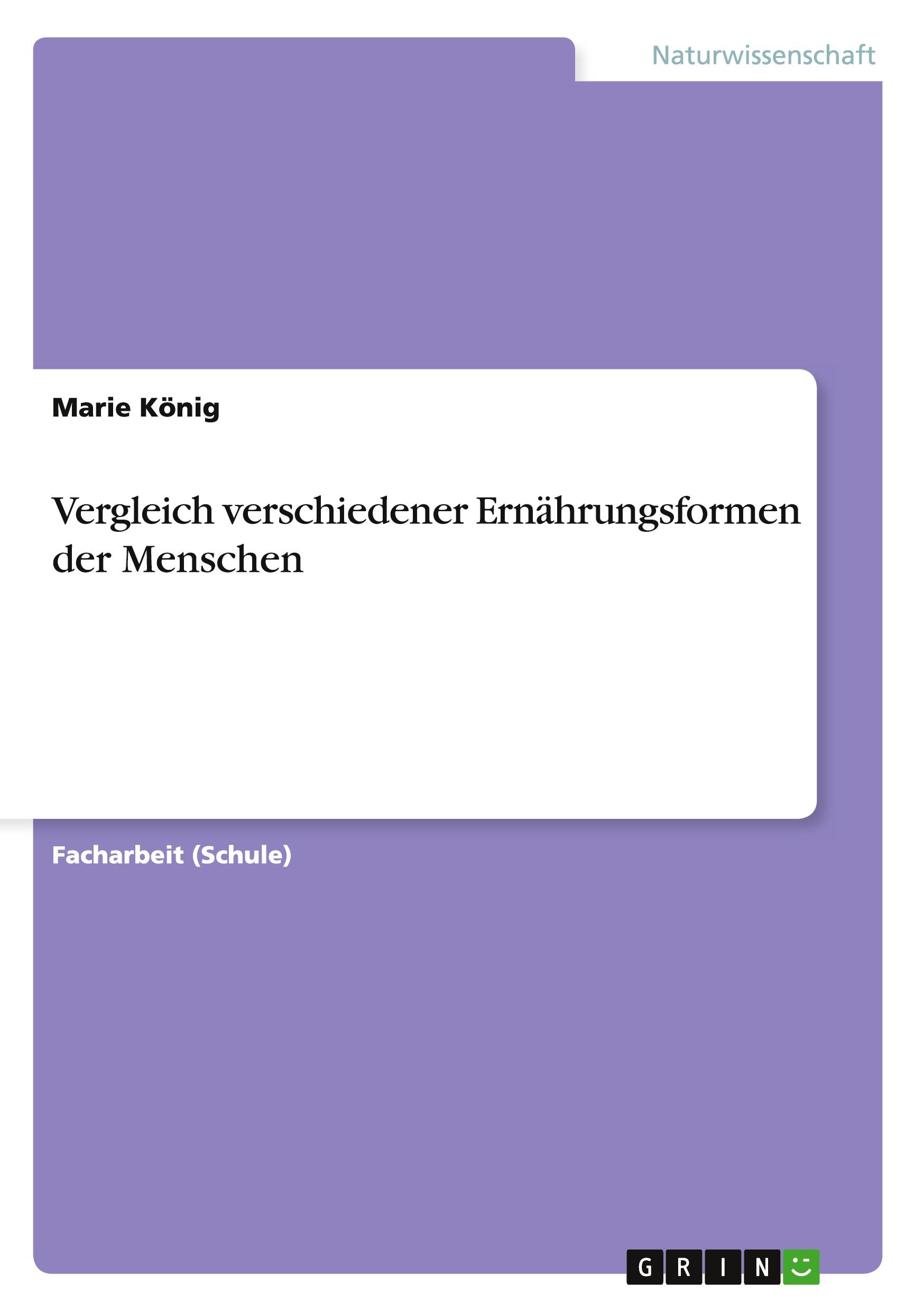 Vorderes Coverbild Vergleich verschiedener Ernährungsformen der Menschen