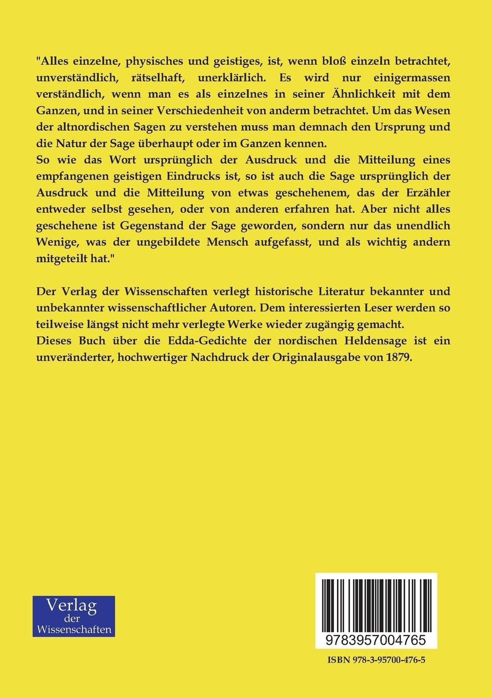 Rückseitencover Die Edda-Gedichte der nordischen Heldensage