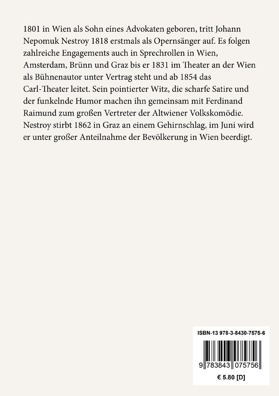 Rückseitencover Der böse Geist Lumpazivagabundus oder Das liederliche Kleeblatt