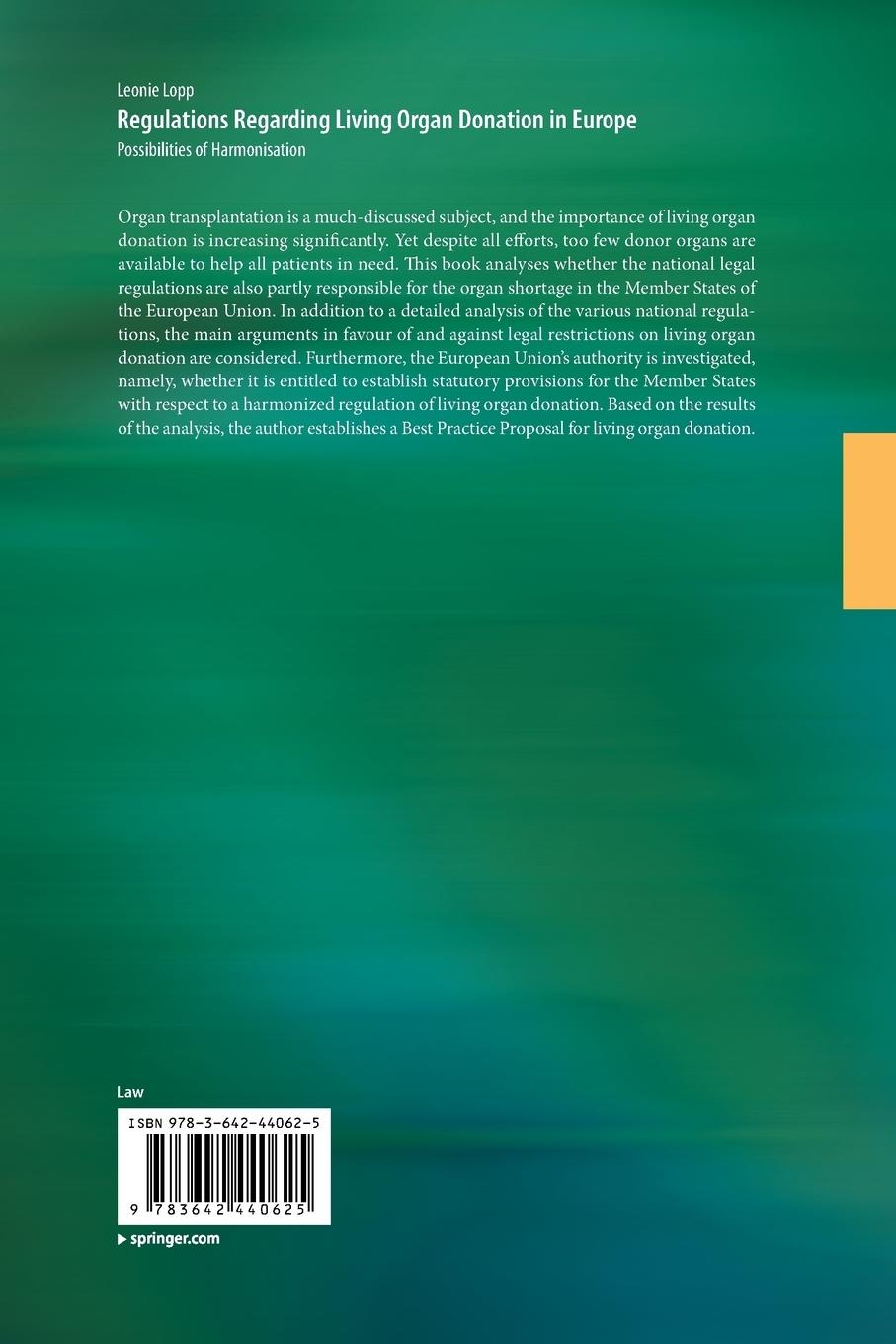 Rückseitencover Regulations Regarding Living Organ Donation in Europe