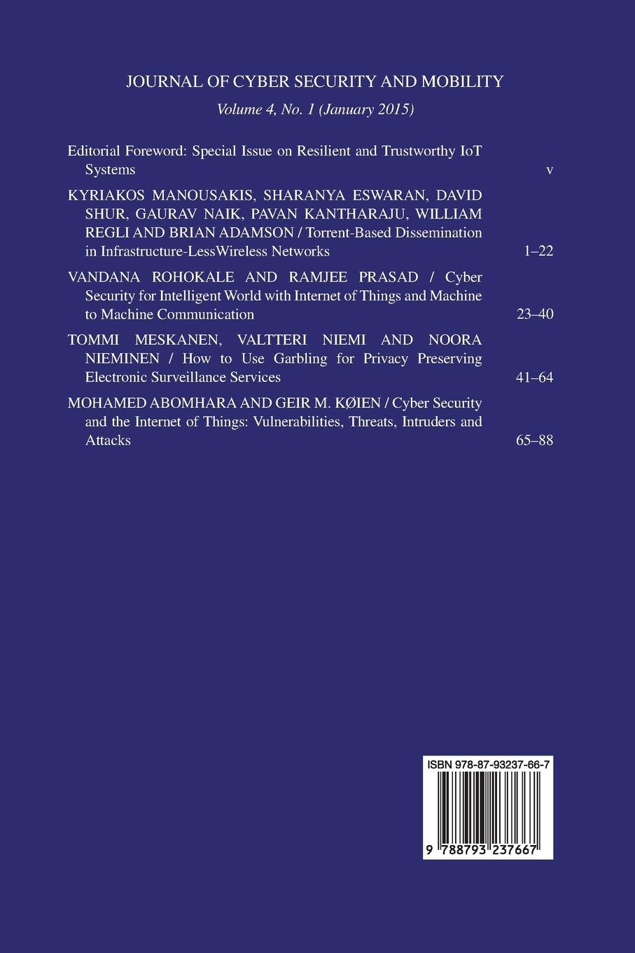 Rückseitencover JOURNAL OF CYBER SECURITY AND MOBILITY 4-1