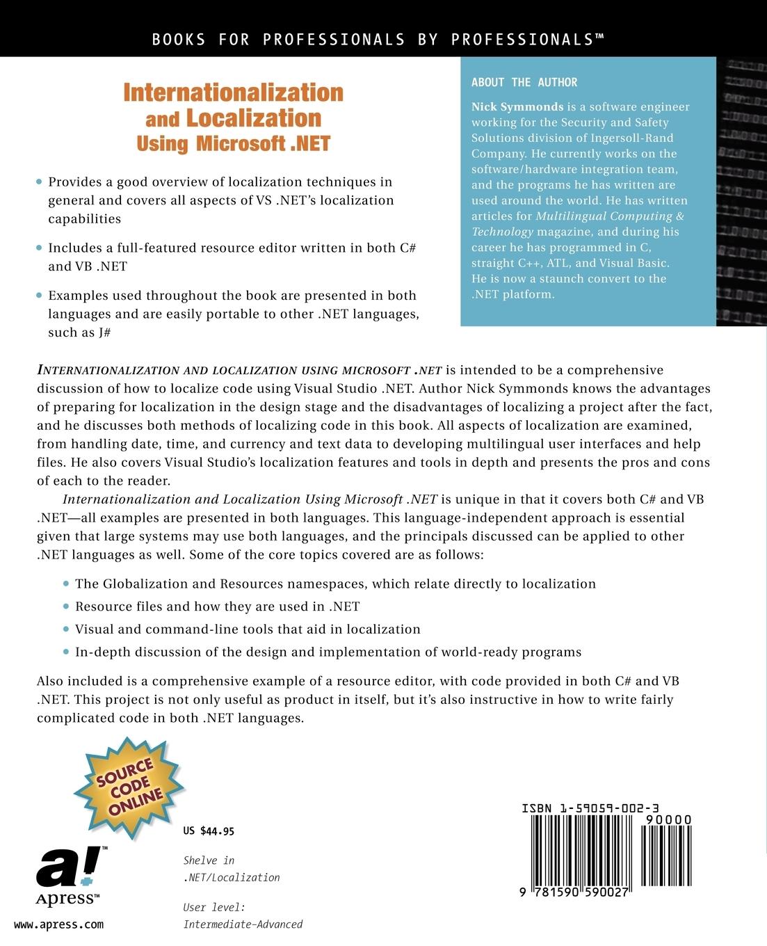 Rückseitencover Internationalization and Localization Using Microsoft .Net
