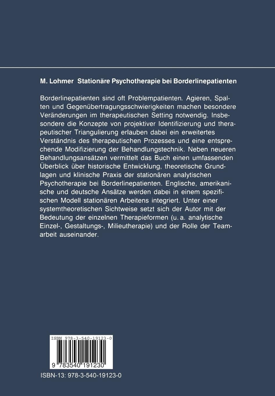 Rückseitencover Stationäre Psychotherapie bei Borderlinepatienten