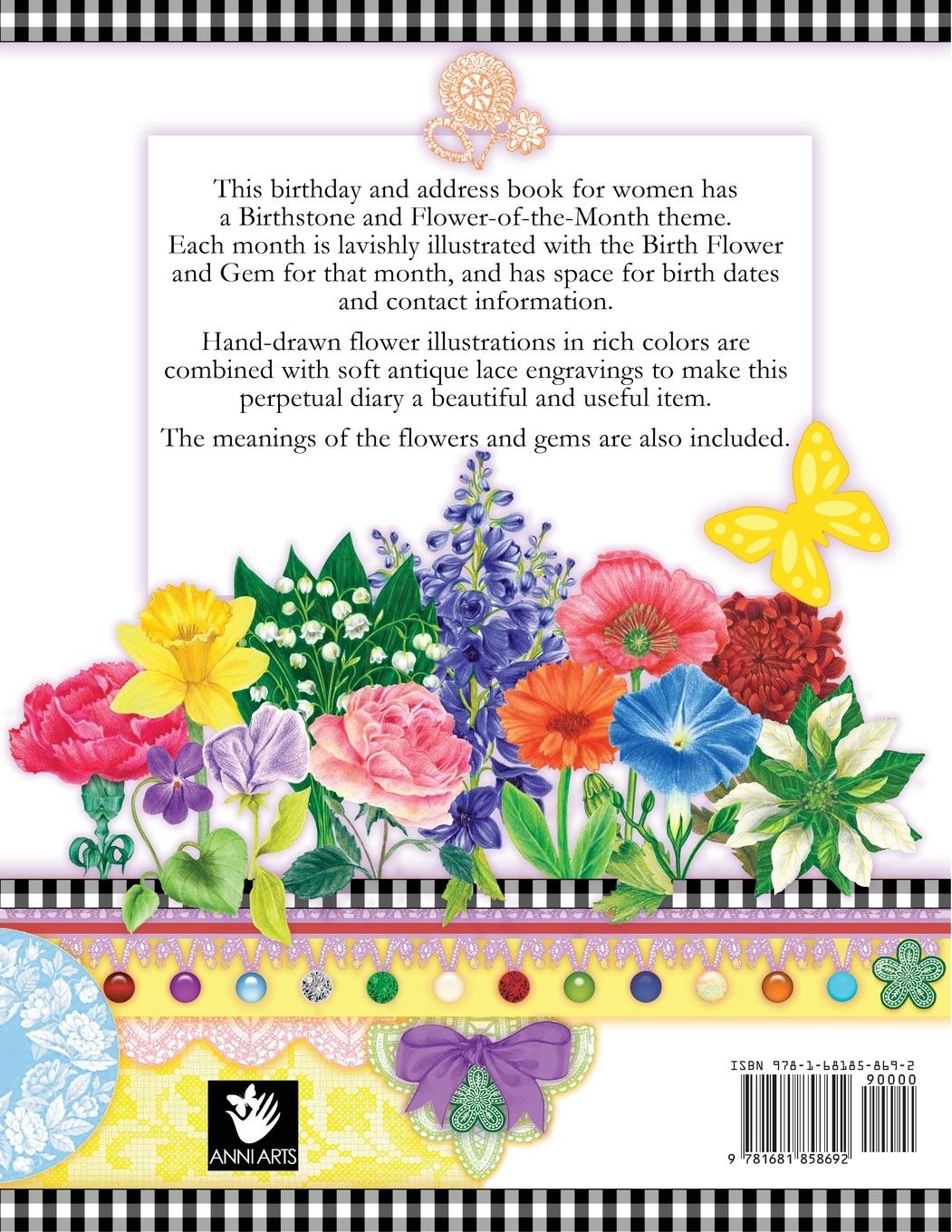 Rückseitencover Birthday Book with Birth Flowers and Gems