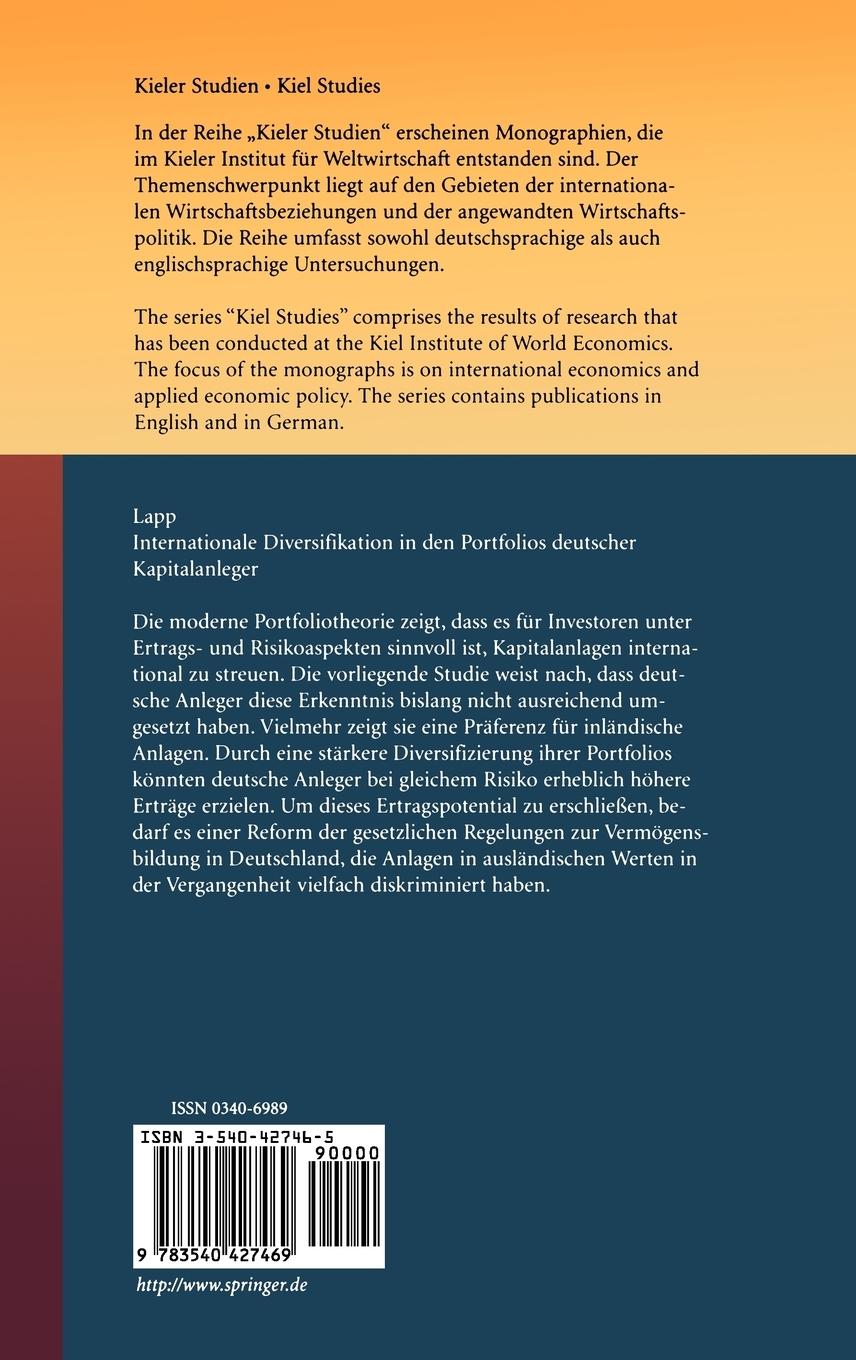 Rückseitencover Internationale Diversifikation in den Portfolios deutscher Kapitalanleger