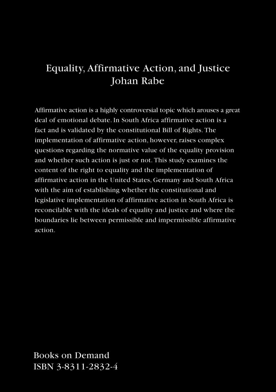 Rückseitencover Equality, Affirmative Action and Justice
