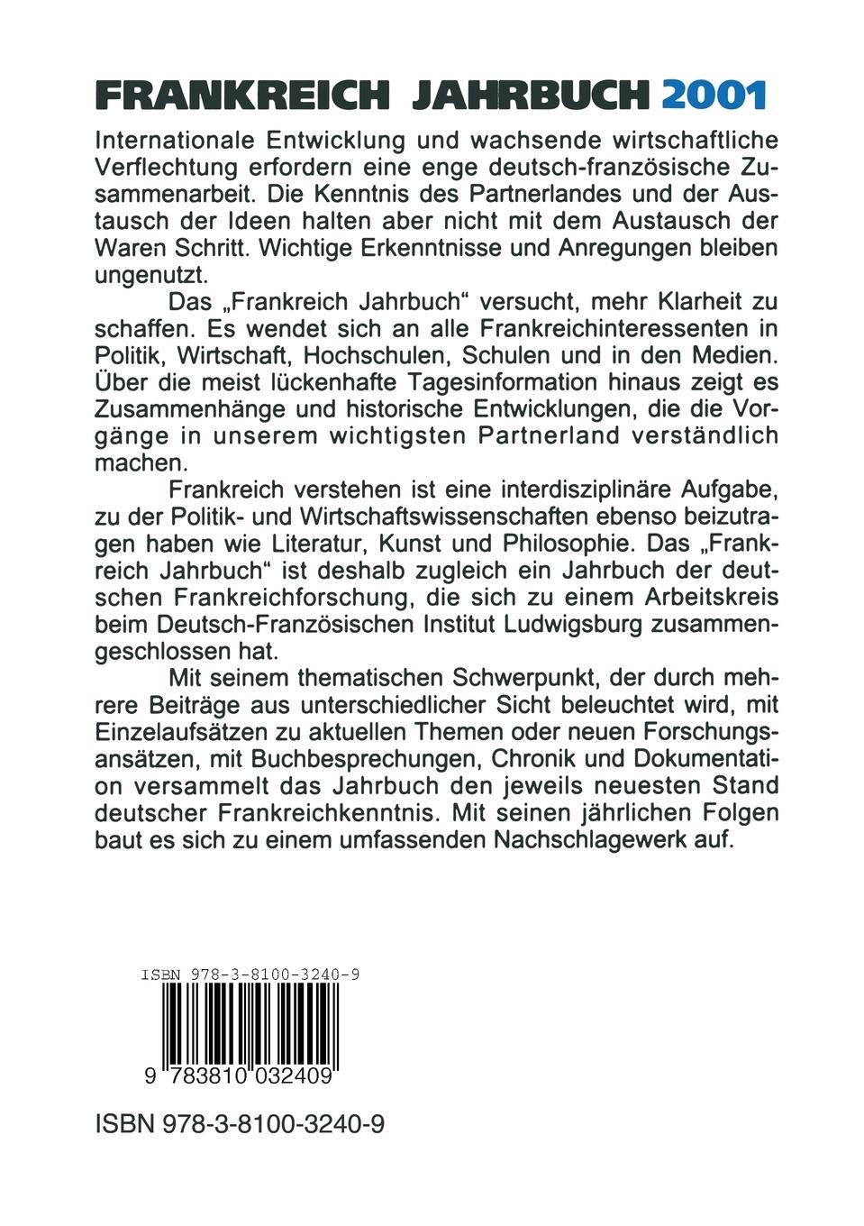 Rückseitencover Frankreich-Jahrbuch 2001