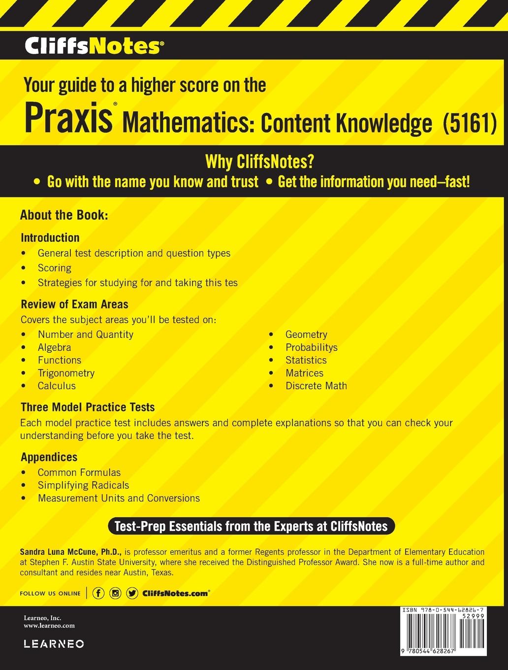 Rückseitencover CliffsNotes Praxis Mathematics