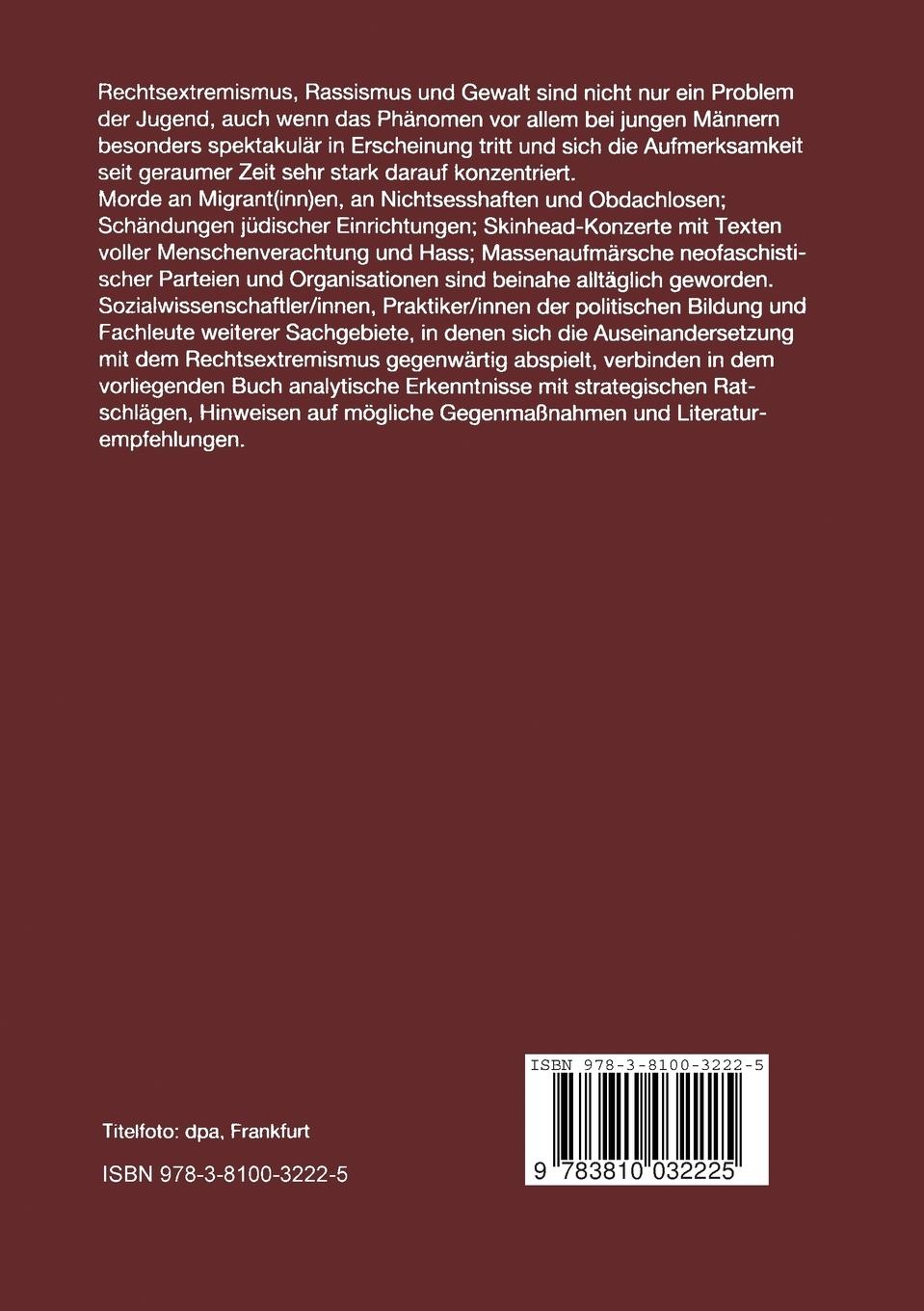 Rückseitencover Jugend, Rechtsextremismus und Gewalt