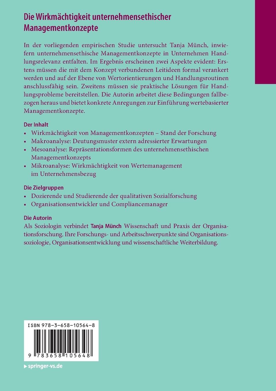 Rückseitencover Die Wirkmächtigkeit unternehmensethischer Managementkonzepte