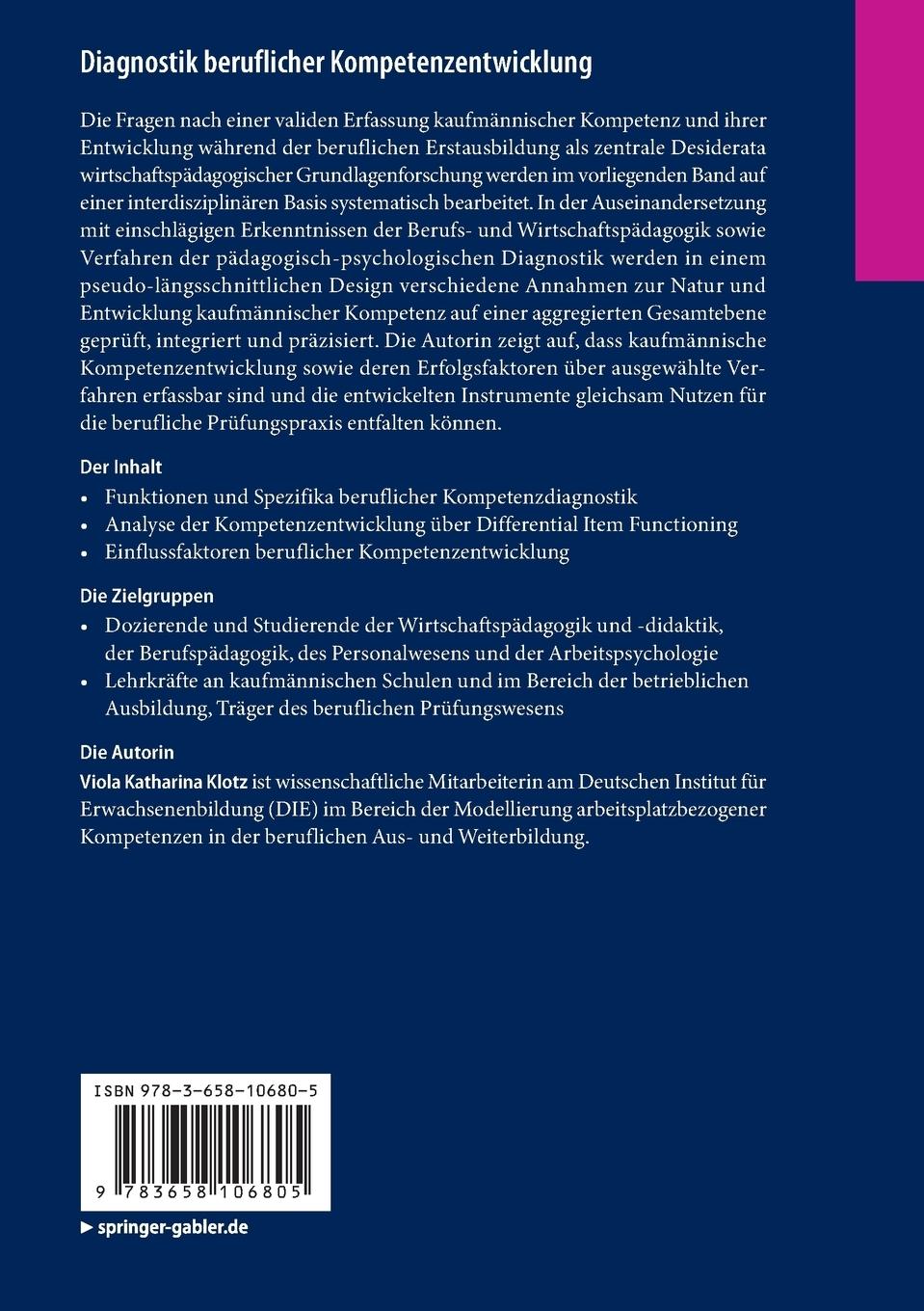 Rückseitencover Diagnostik beruflicher Kompetenzentwicklung