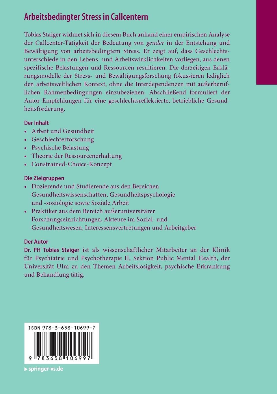 Rückseitencover Arbeitsbedingter Stress in Callcentern