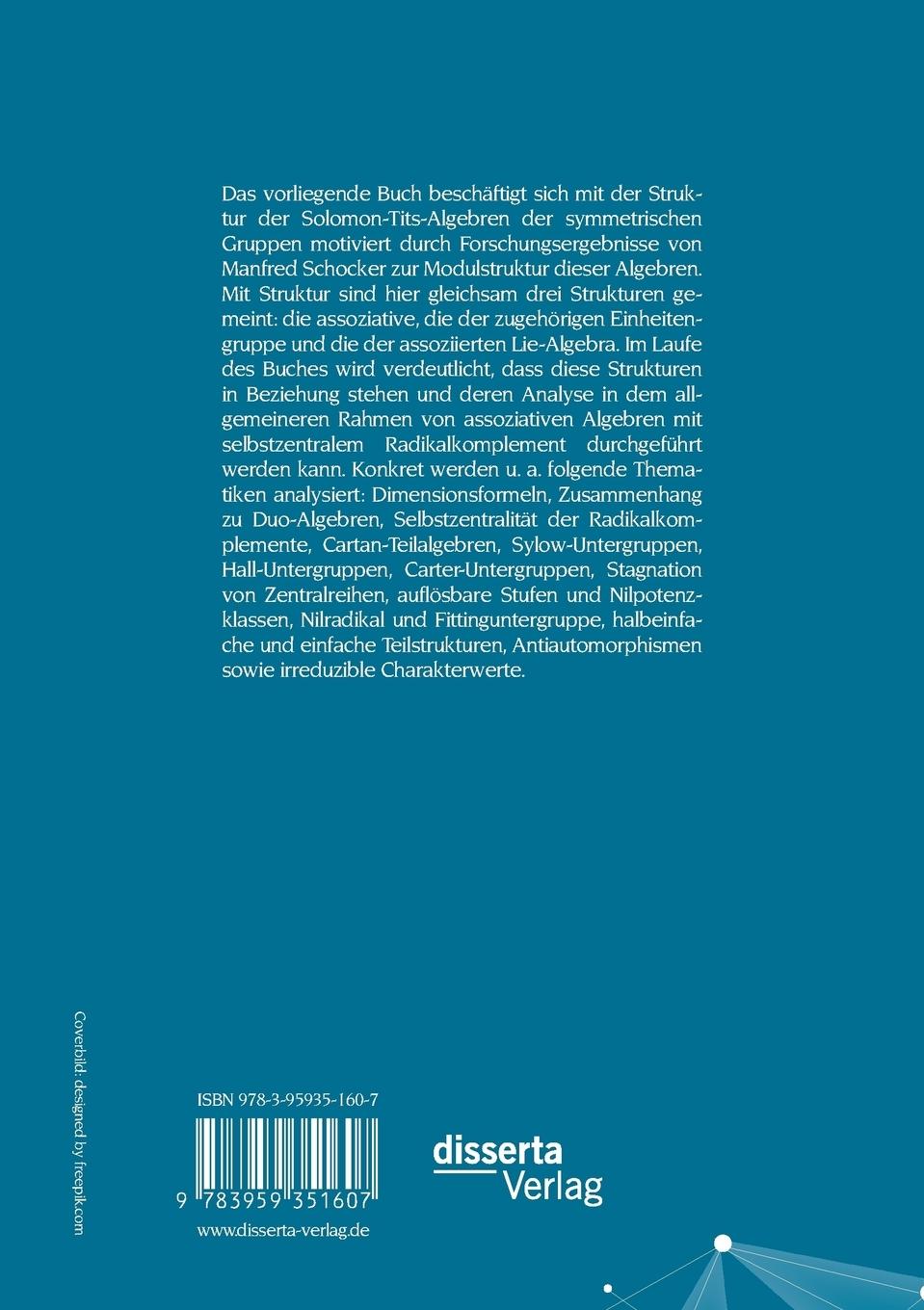 Rückseitencover Über die Struktur der Solomon-Tits-Algebren der symmetrischen Gruppen: Eine Analyse assoziativer, gruppentheoretischer und Lie-theoretischer Phänomene; mit 218 Übungsaufgaben