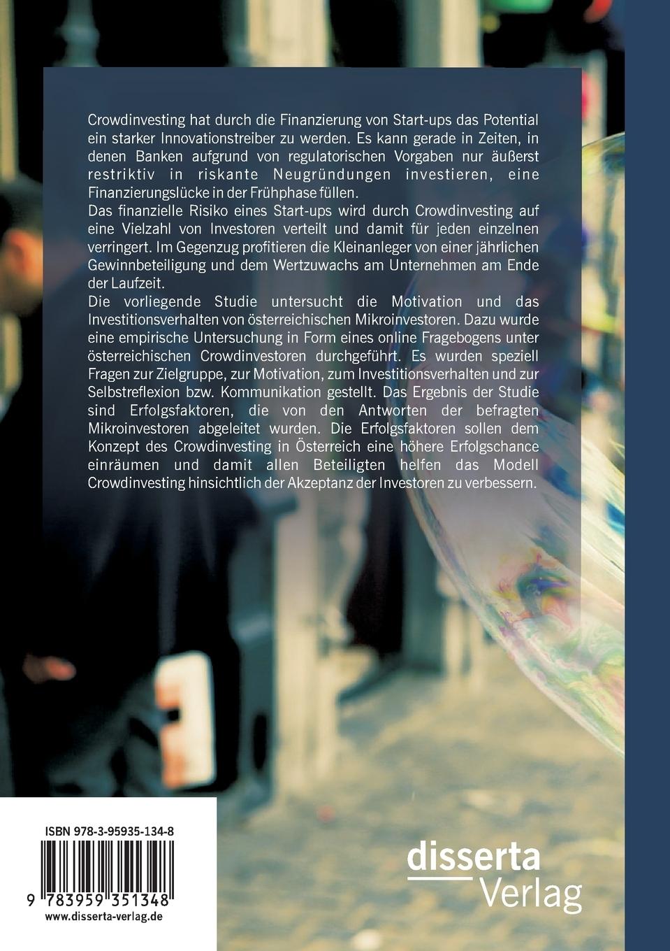 Rückseitencover Crowdinvesting in Österreich: Die Motivation der Mikroinvestoren