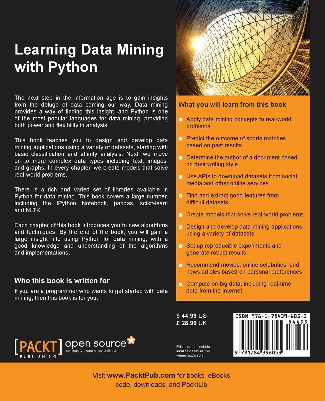 Rückseitencover Learning Data Mining with Python