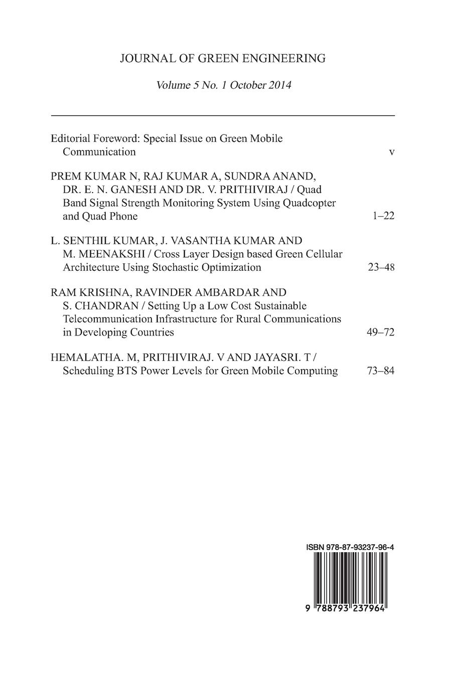 Rückseitencover JOURNAL OF GREEN ENGINEERING Volume 5, No. 1; Special Issue