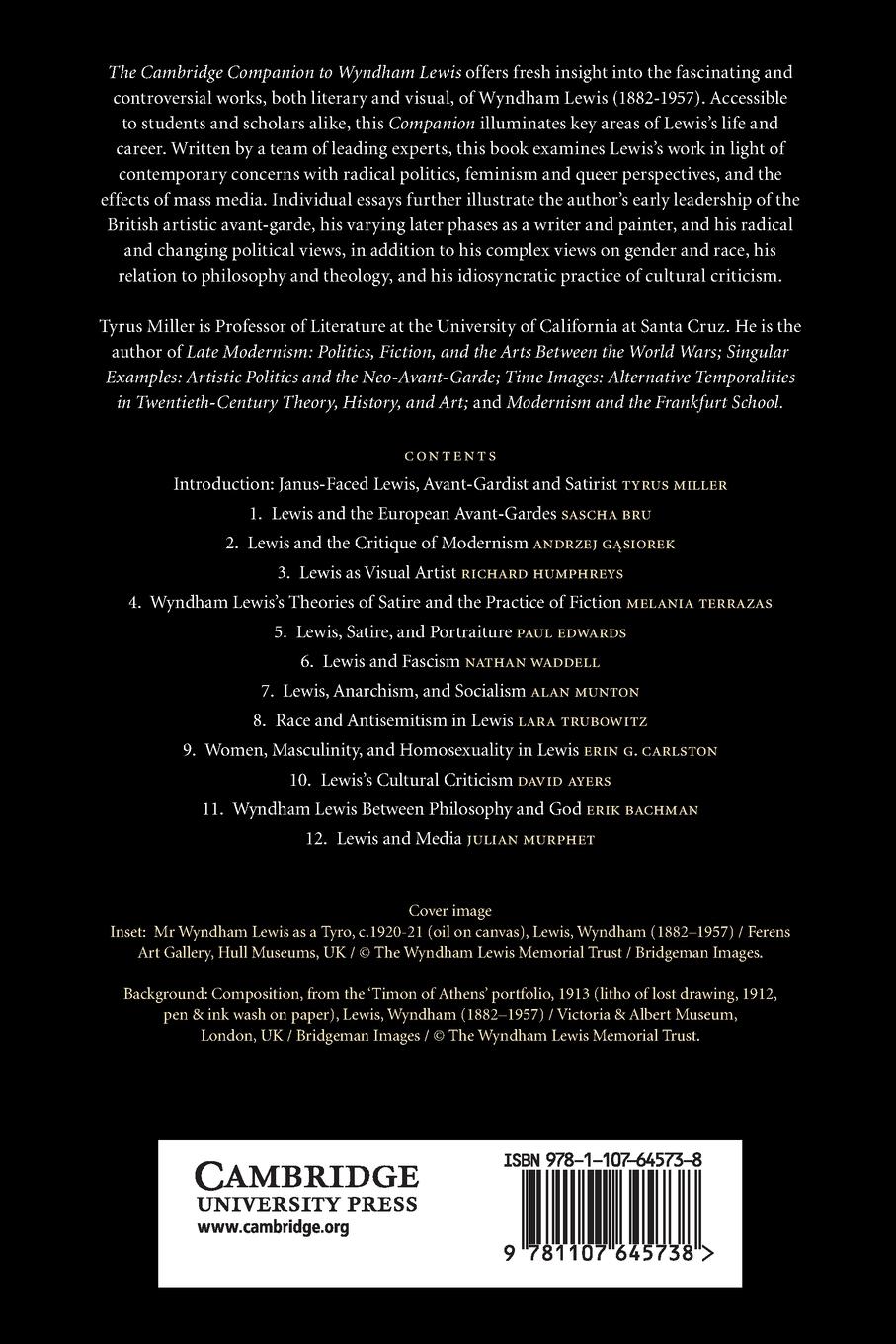 Rückseitencover The Cambridge Companion to Wyndham Lewis