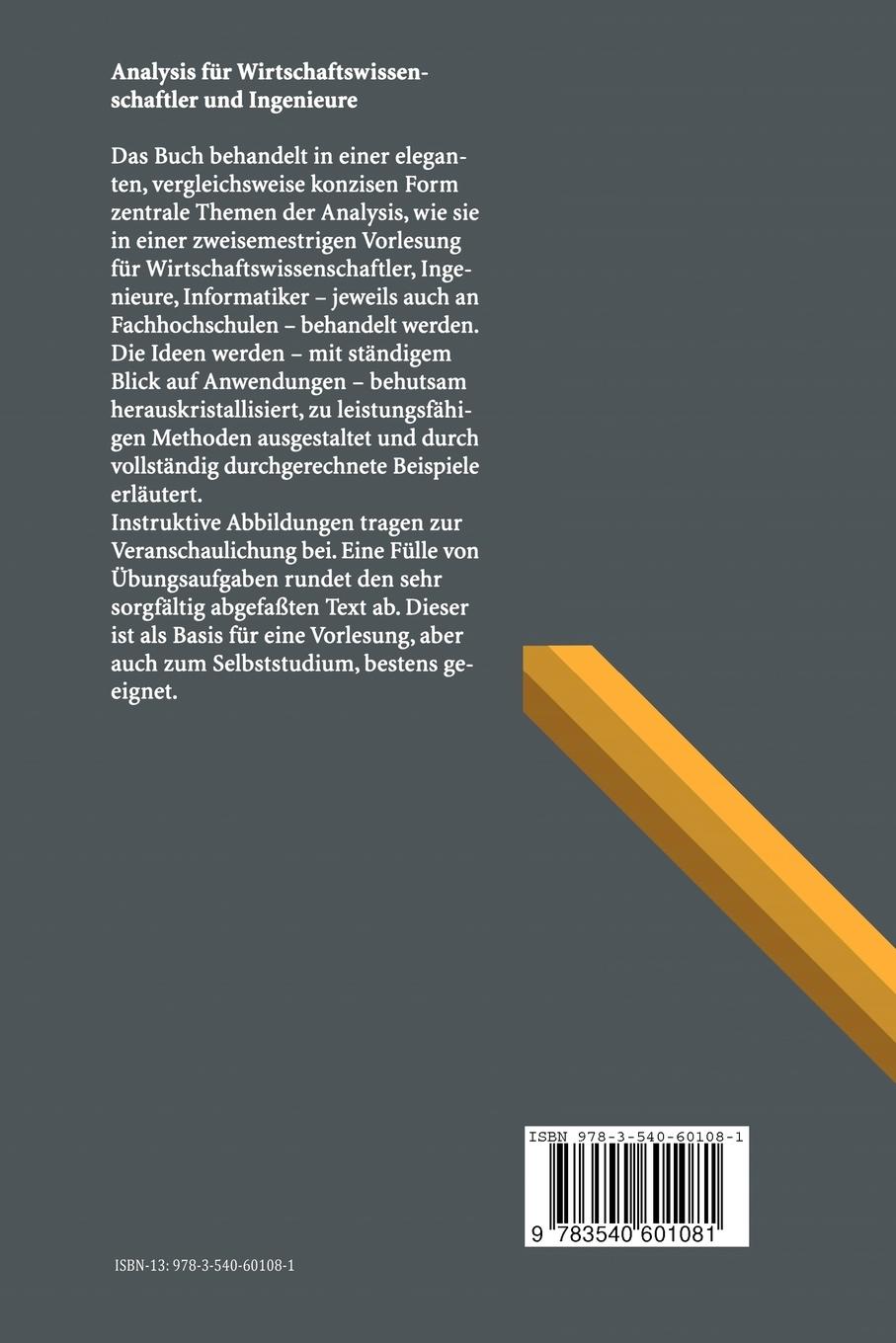 Rückseitencover Analysis für Wirtschaftswissenschaftler und Ingenieure