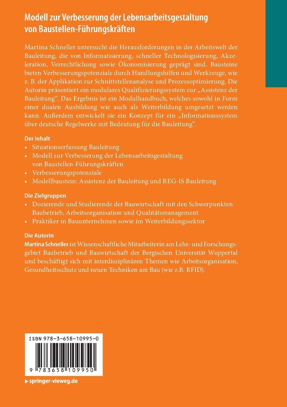 Rückseitencover Modell zur Verbesserung der Lebensarbeitsgestaltung von Baustellen-Führungskräften