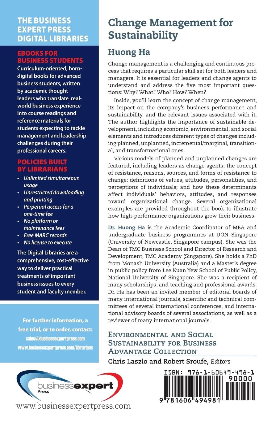 Rückseitencover Change Management for Sustainability