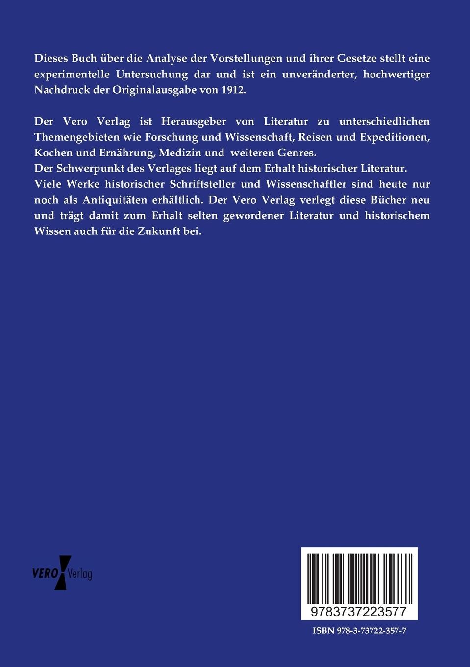 Rückseitencover Zur Analyse der Vorstellungen und ihrer Gesetze