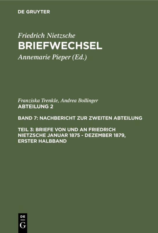 Vorderes Coverbild Briefe von und an Friedrich Nietzsche Januar 1875 - Dezember 1879. Gesamtregister zur zweiten Abteilung
