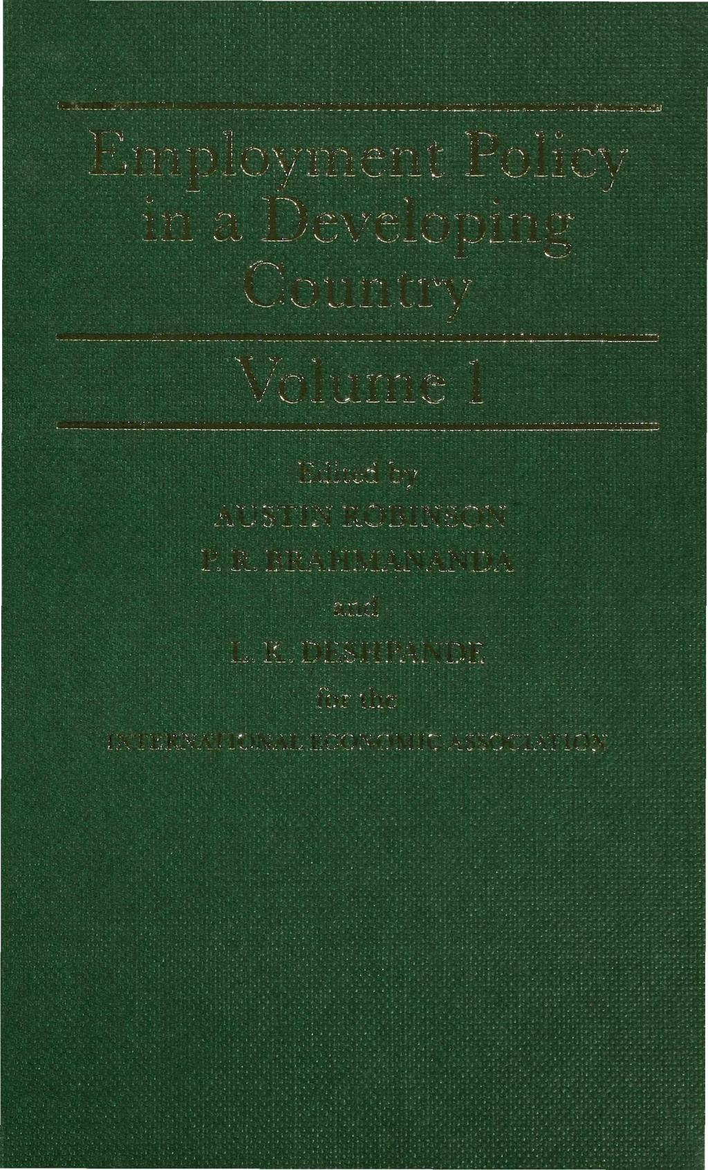 Vorderes Coverbild Employment Policy in a Developing Country