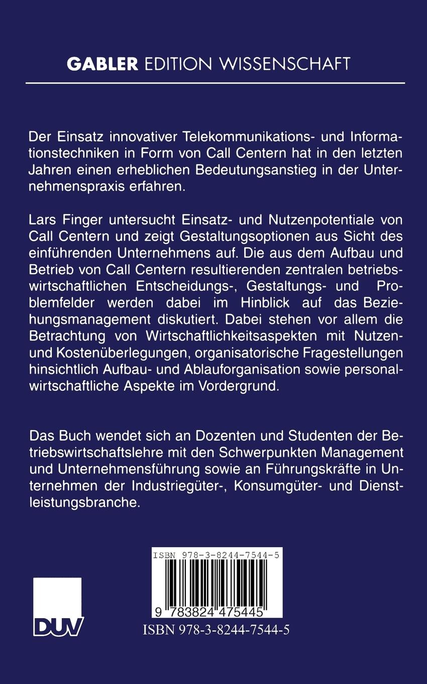 Rückseitencover Call Center als Instrument des Beziehungsmanagements