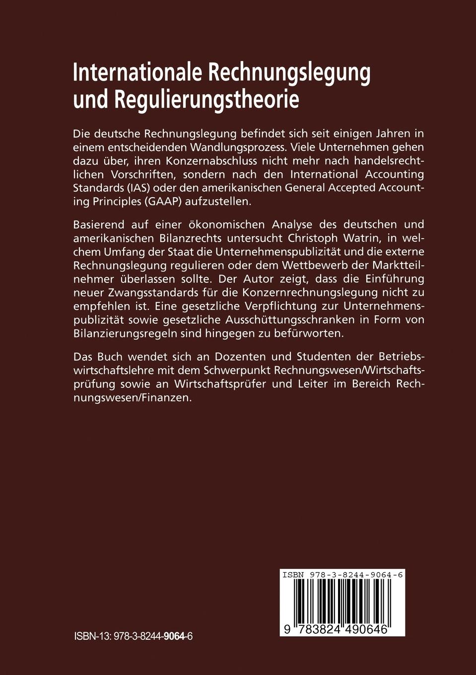 Rückseitencover Internationale Rechnungslegung und Regulierungstheorie