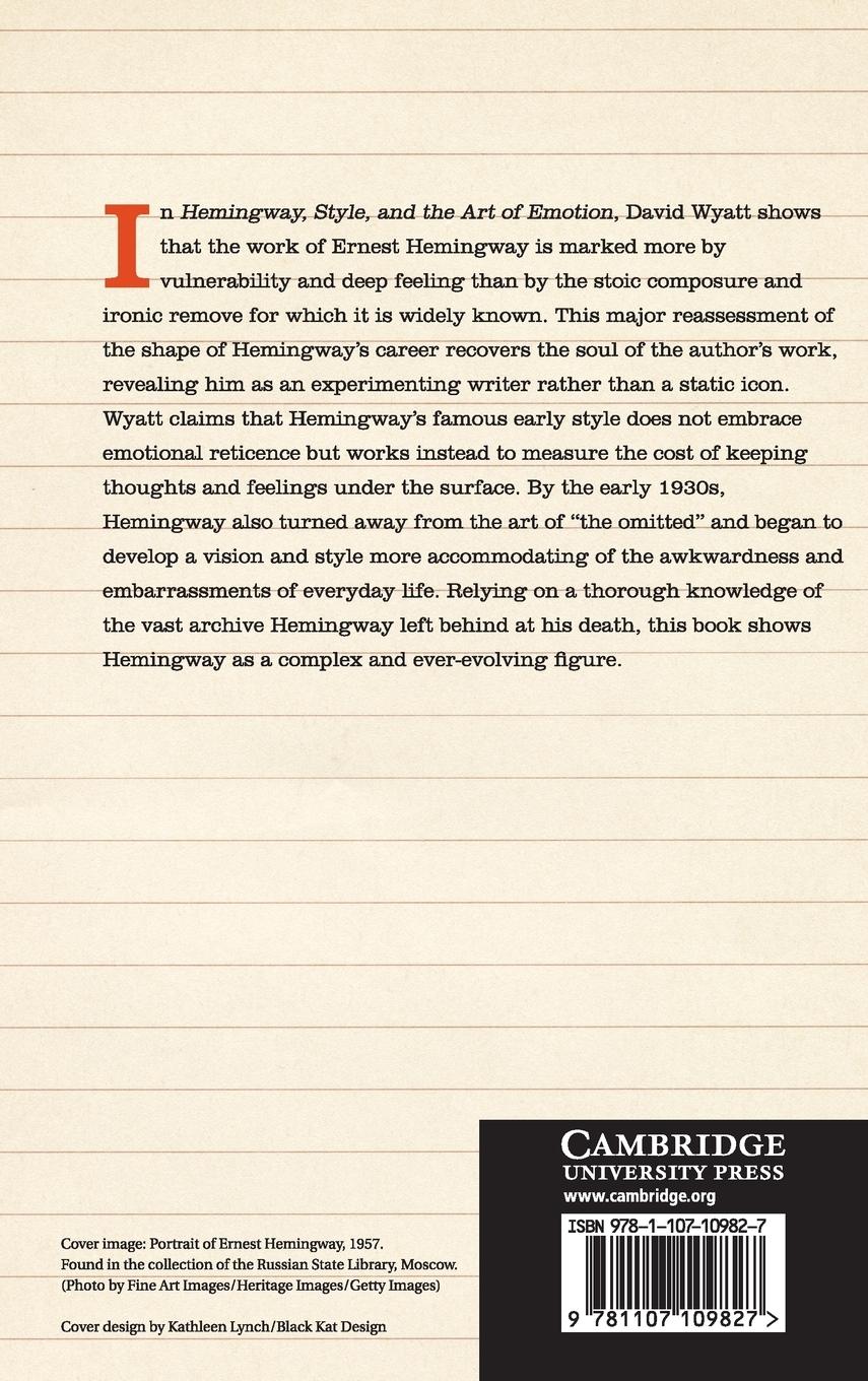 Rückseitencover Hemingway, Style, and the Art of Emotion