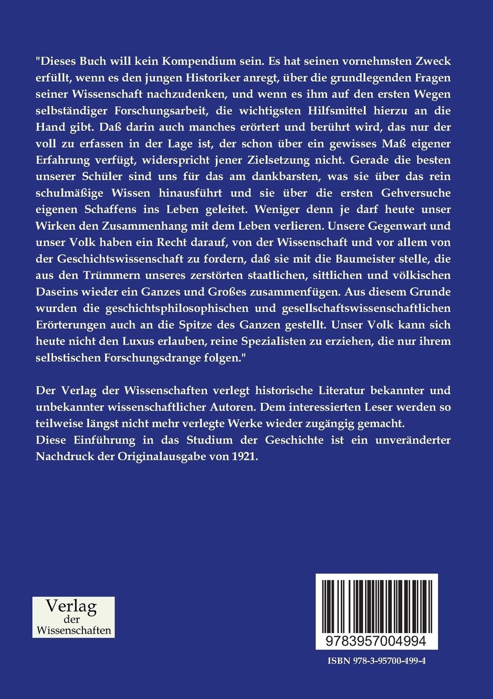 Rückseitencover Einführung in das Studium der Geschichte