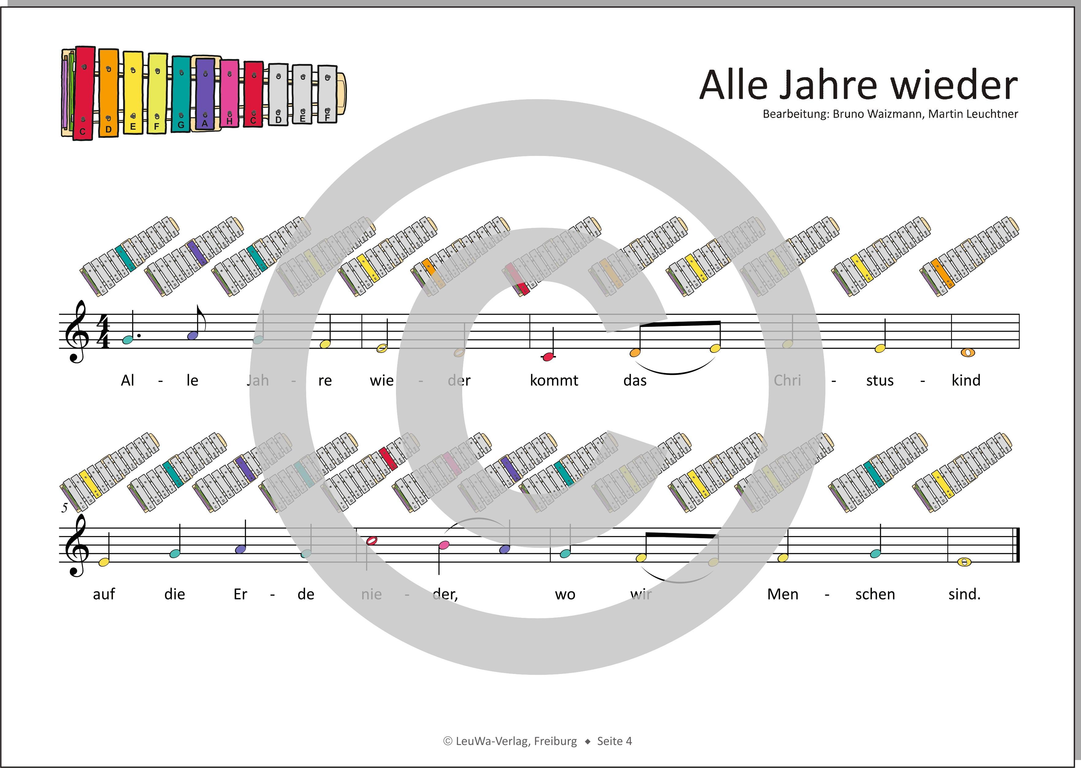 Beispielinhalt (Bild) Einfacher!-Geht-Nicht: 24 Weihnachtslieder für das SONOR BWG Boomwhackers Glockenspiel mit CD